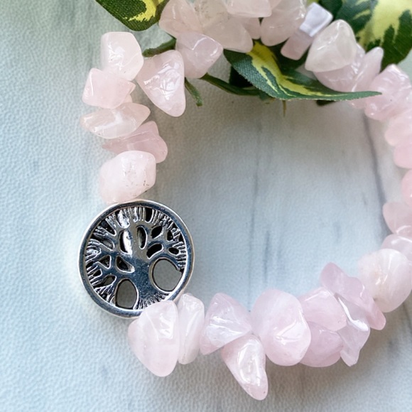 Genuine rose quartz chips gemstones boho bracelet - Picture 3 of 8